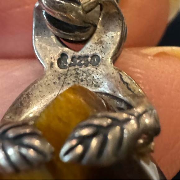 Sterling Silver and Tiger Eye Dangle Pierced Earrings Marked 925 - Picture 3 of 3